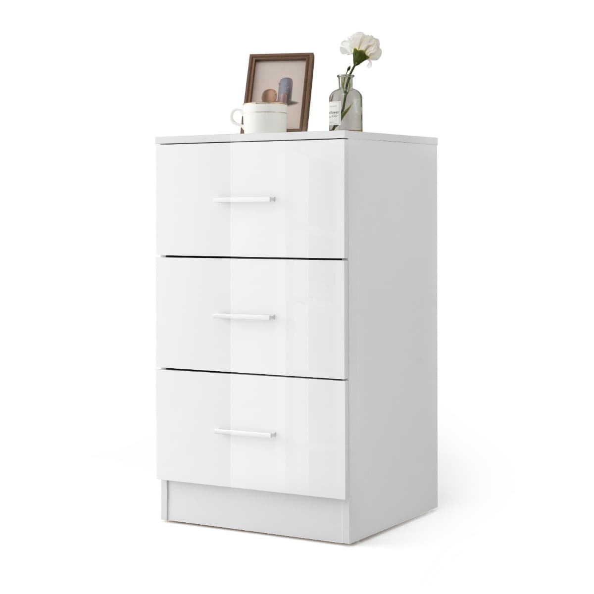 CostwayTable de Cheve de Chevet Meuble de Rangement avec 3 Tiroirs Caisson de Bureau Blanc