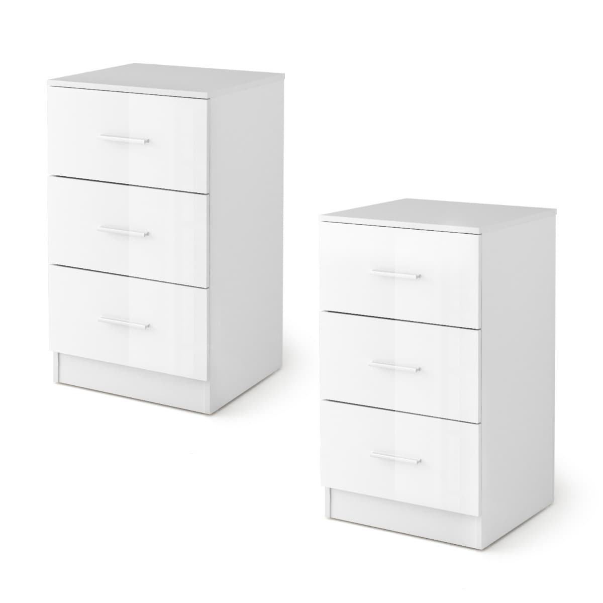 CostwayLot de 2 Tables de Chevet Meuble de Rangement avec 3 Tiroirs Caisson de Bureau Blanc