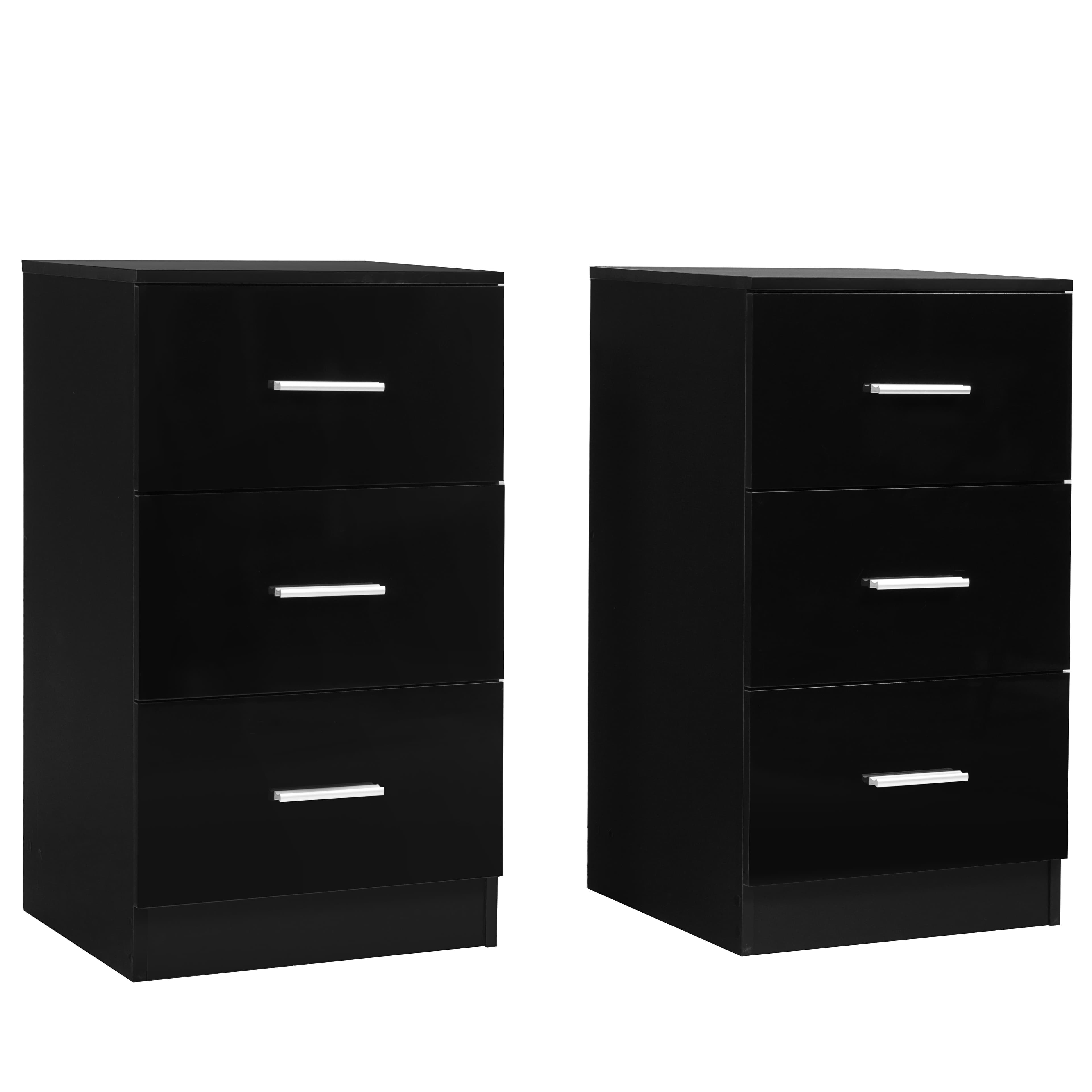 Lot de 2 Tables de Chevet Meuble de Rangement avec 3 Tiroirs Caisson de Bureau Noir