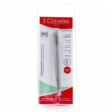 3 CLAVELES Pince à épiler pointe biais acier inox 10 cm